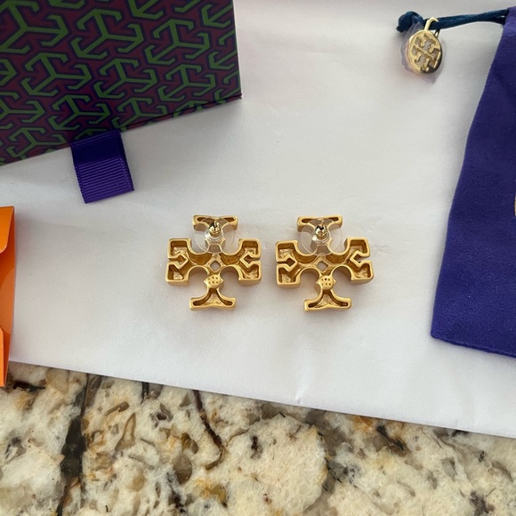 Tory Burch Gold Earrings with bag and box - Picture 10 of 15